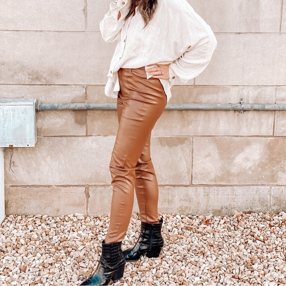 Brown Leather Skinny Pants - Picture 2 of 4